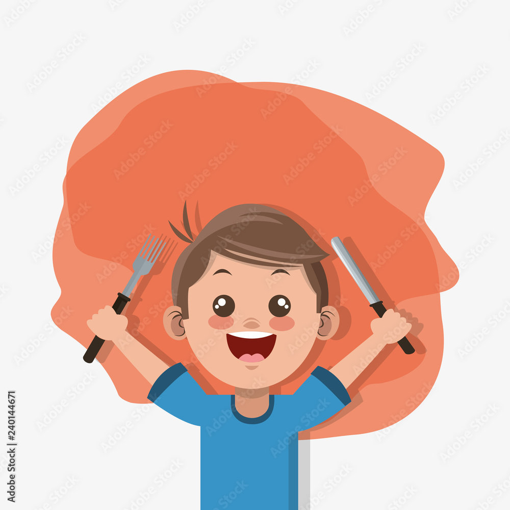 happy kid holding fork and knife emblem image happy kid holding fork and knife emblem image