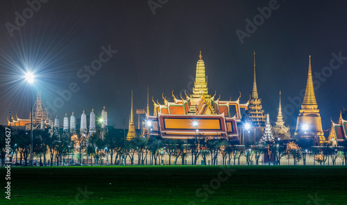 Grand palace or Wat phra keaw at bangkok Thailand , Grand palace and Wat Phra Keaw at sunset Bangkok, Thailand. Beautiful Landmark of Thailand. © iceonion