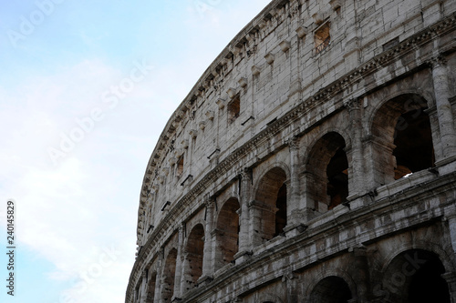 A section of the facade of the Colosseum  Flavian Amphitheatre  in Rome  Lazio  Italy