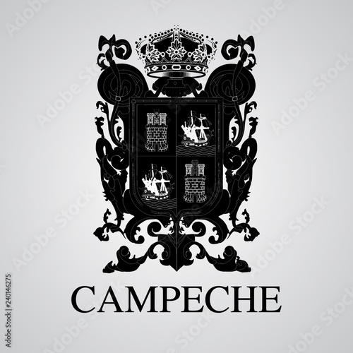 Silhouette of Campeche Coat of Arms. Mexican State. Vector illustration