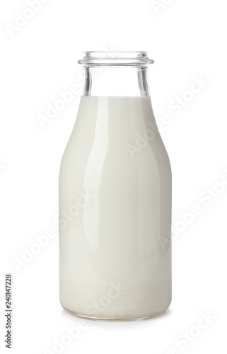 Bottle with fresh milk on white background