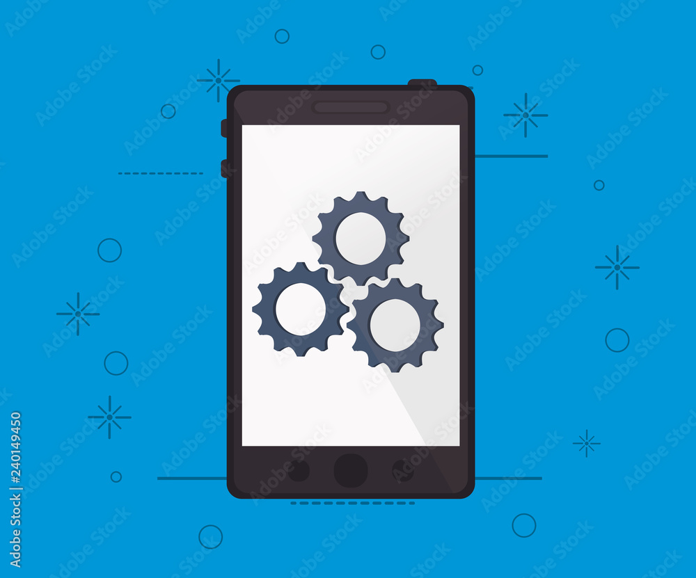 modern cellphone with gears icon image modern cellphone with gears icon image