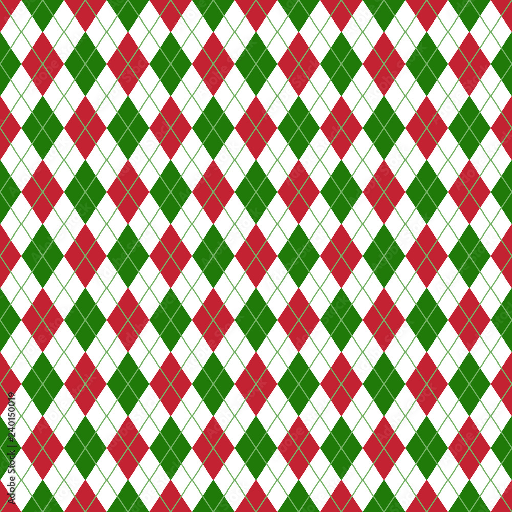 Red and Green Argyle Seamless Pattern - Red, white, and green argyle design Red and Green Argyle Seamless Pattern - Red, white, and green argyle design