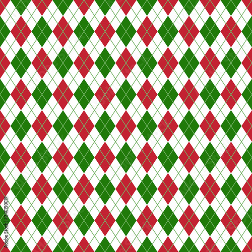 Red and Green Argyle Seamless Pattern - Red, white, and green argyle design