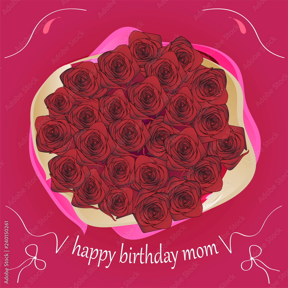 Birthday greeting and a bouquet of red roses Vector Image