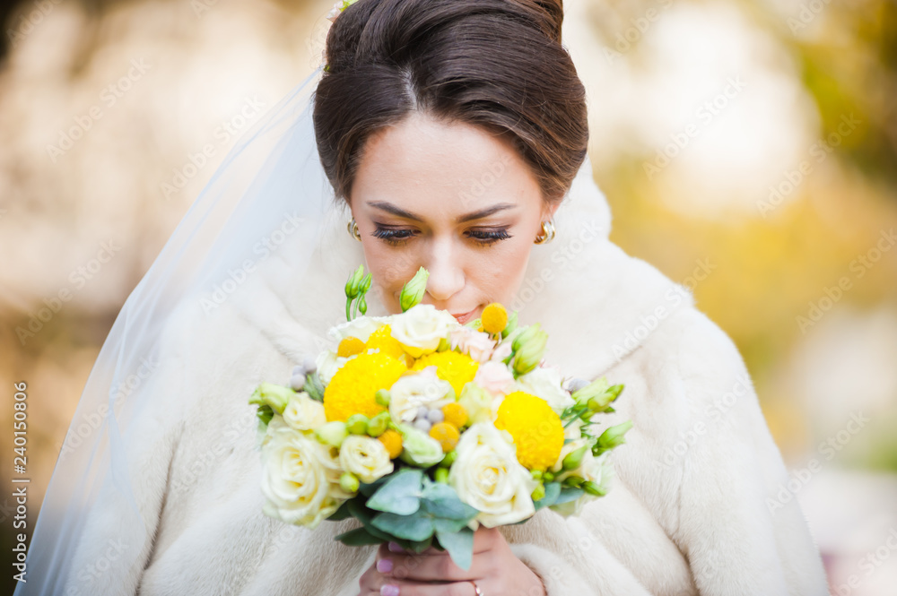 Portrait of beautiful european bride in autumn Portrait of beautiful european bride in autumn