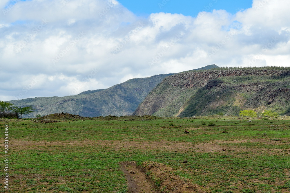 Hiking along the volcanic crater on Mount Suswa, Rift Valley