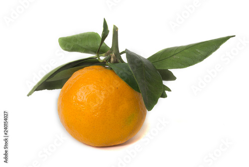 tangerine with leaves isolated on white background