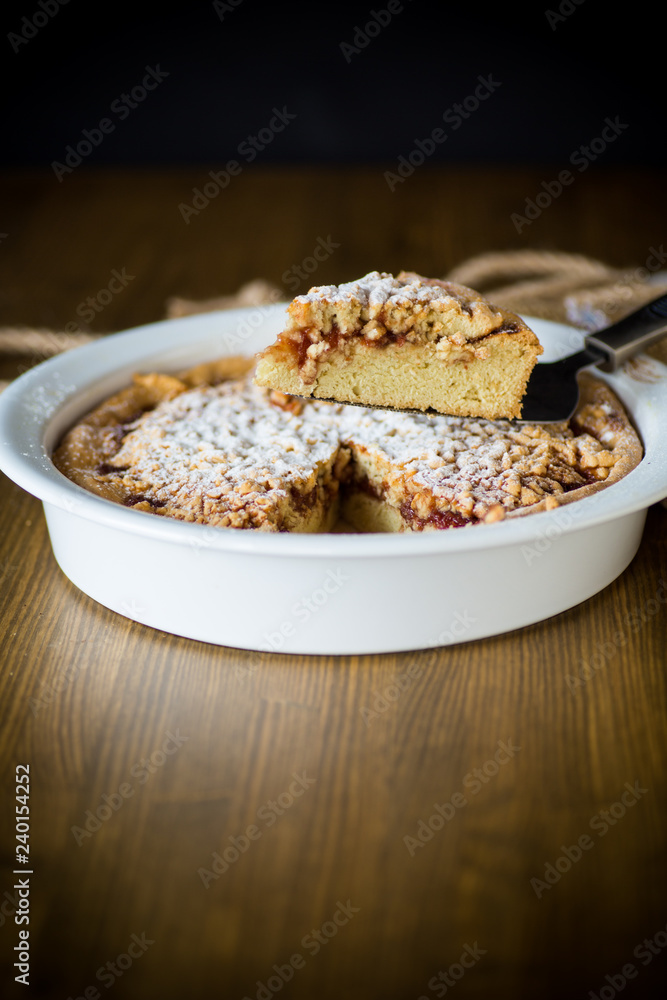 sweet cake with jam in ceramic form sweet cake with jam in ceramic form