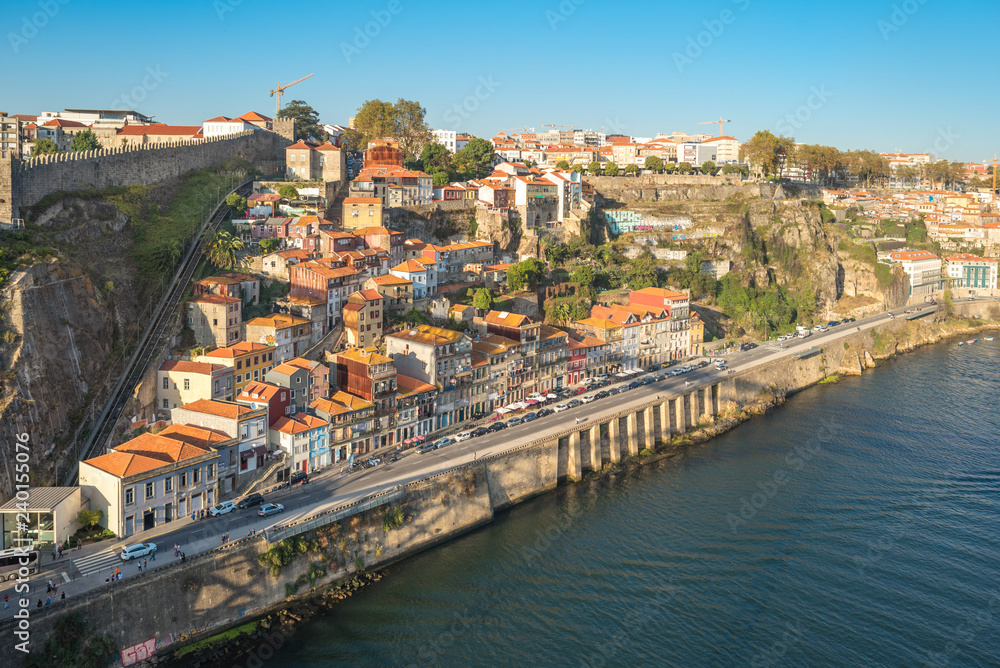 Old town of Porto with the Guindais Funicular that leads to quay at Guindais