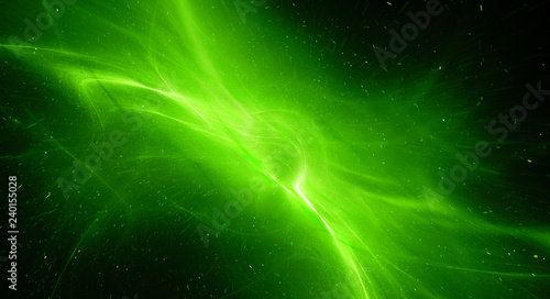 Green glowing interstellar plasma field in deep space