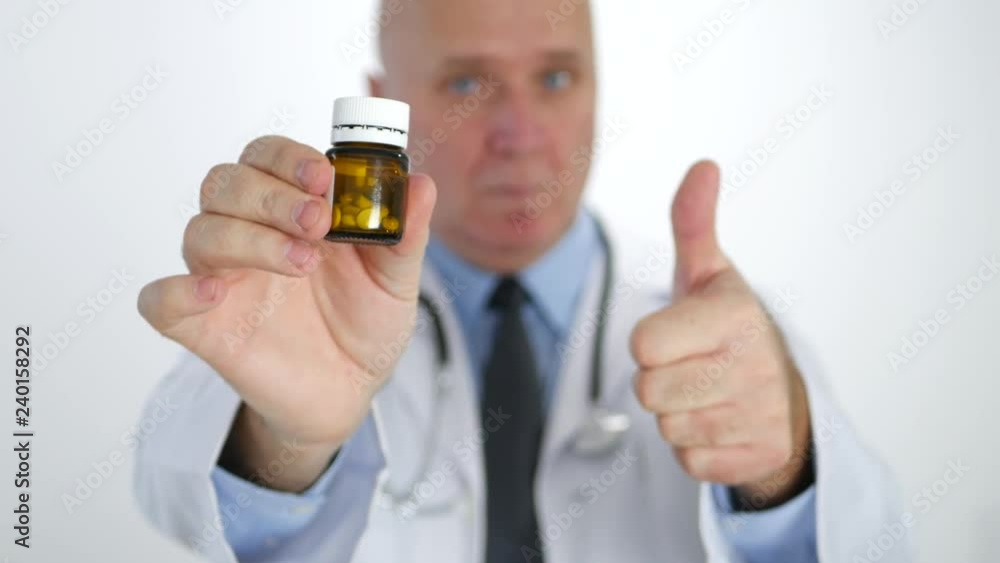 Doctor Thumbs Up Showing Medicines Recommending New Pills Treatment Doctor Thumbs Up Showing Medicines Recommending New Pills Treatment