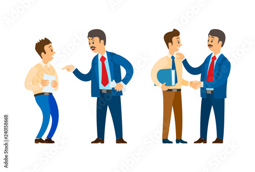 Boss Praising Worker with Papers Documentation