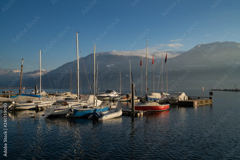 boats in harbor of Locarno, Switzerland