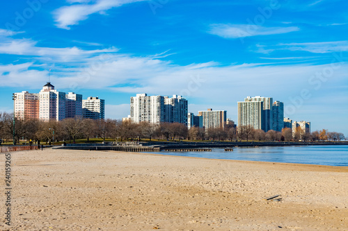 Foster Beach in Edgewater Chicago with Skyline © James