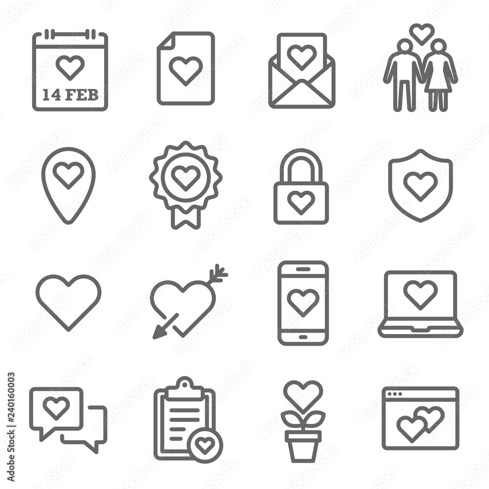 Love Valentine Vector Line Icon Set. Contains such Icons as Love Letter, Couple, Calendar and more. Expanded Stroke Love Valentine Vector Line Icon Set. Contains such Icons as Love Letter, Couple, Calendar and more. Expanded Stroke
