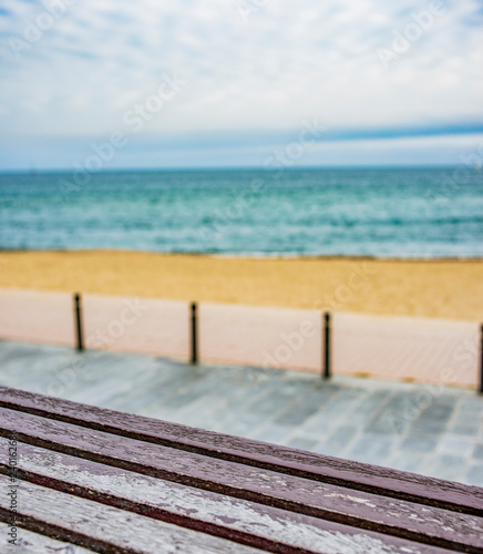 Canvas Print empty barcelona beach in barcelona winter