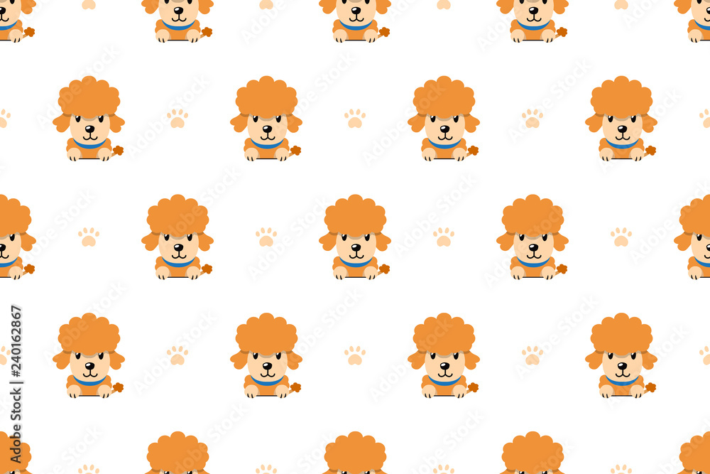 Vector cartoon character poodle dog seamless pattern for design.