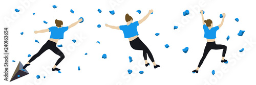 Women climb climbing wall