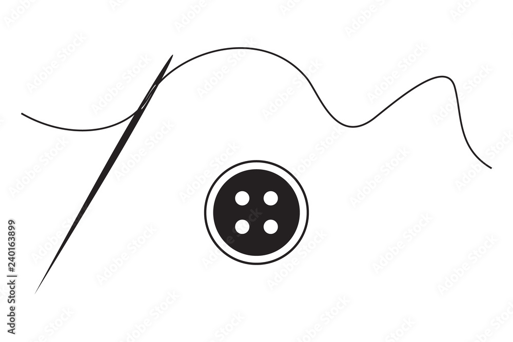 Sewing button icon, sewing needle icon, black isolated on white