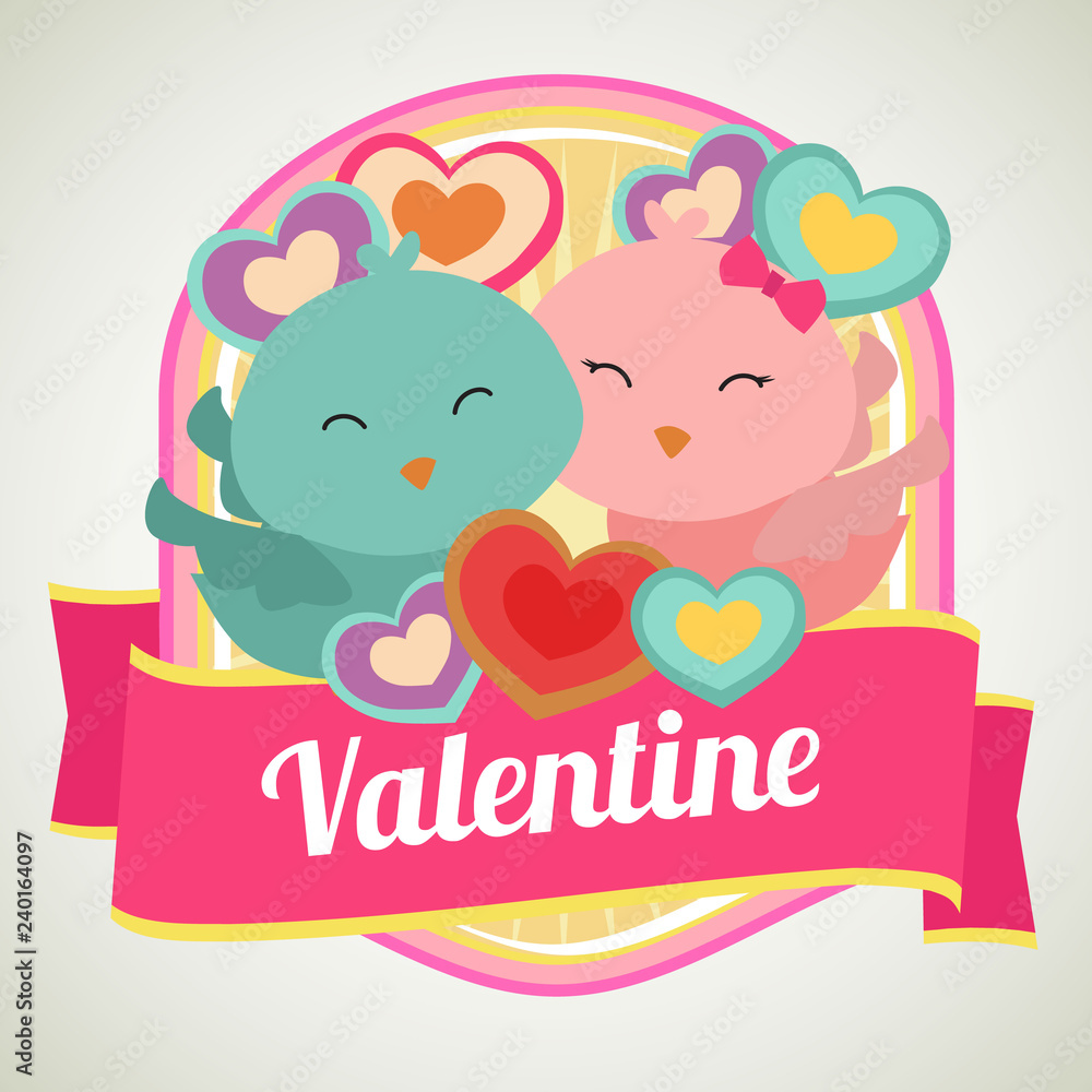 Fototapeta premium cute valentine badge with couple bird