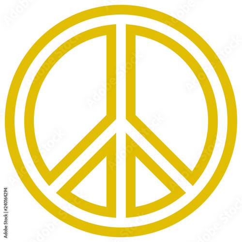 Peace symbol icon - golden simple outlined, isolated - vector