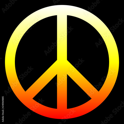 Peace symbol icon - white yellow orange red simple gradient, warm light, isolated - vector