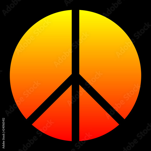 Peace symbol icon - yellow orange red simple gradient, warm light, segmented shapes, isolated - vector