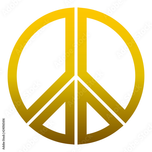 Peace symbol icon - golden simple gradient, segmented outlined shapes, isolated - vector