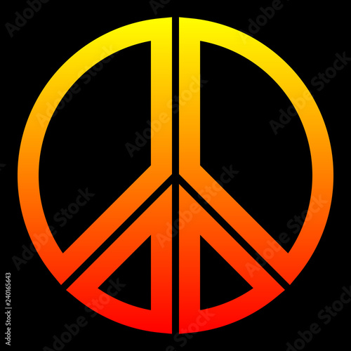 Peace symbol icon - yellow orange red simple gradient, warm light, segmented outlined shapes, isolated - vector