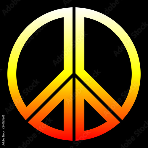Peace symbol icon - white yellow orange red simple gradient, warm light, segmented outlined shapes, isolated - vector © visart