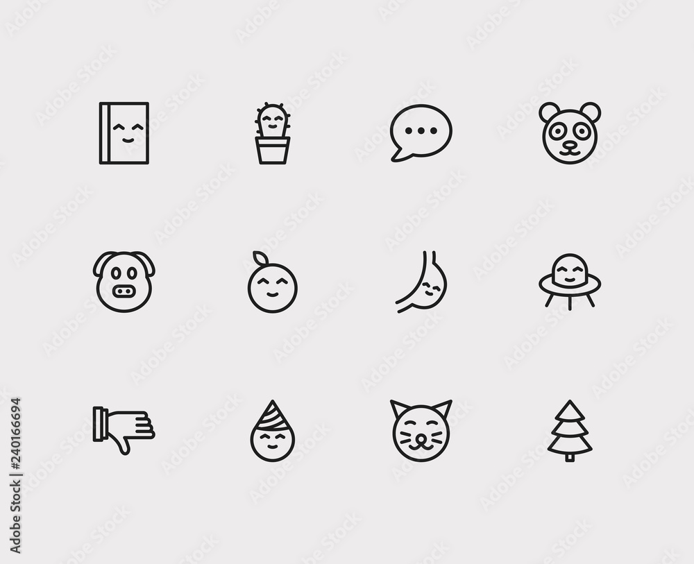 Emoji icons. Set of thumb down, cute read and cute cat vector sign ...