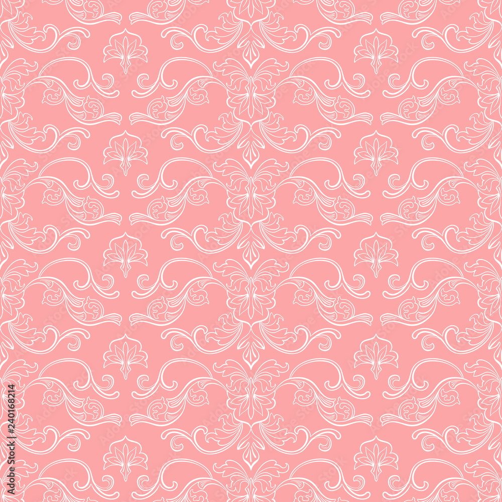 Damask Vector Seamless Pattern. Vintage Style Wallpaper, Carpet or Wrapping  Paper Design. Pink and Gold Italian Medieval Floral Flourishes, Greek  Flowers for Textures. Baroque Leaves Stock Vector | Adobe Stock