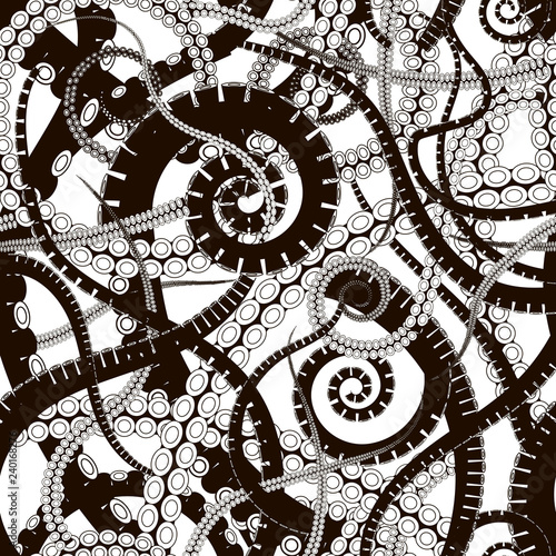 twisting tentacles of an octopus, marine life,  seamless vector pattern