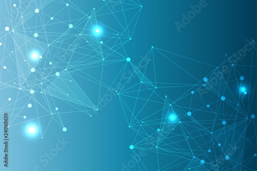 Geometric abstract background with connected line and dots. Structure molecule and communication. Big Data Visualization. Medical, technology, science background. Vector illustration.