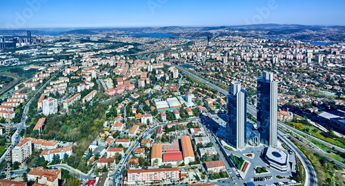 Istanbul, Turkey - April 3, 2017: Arial view the Levent Business District. photo