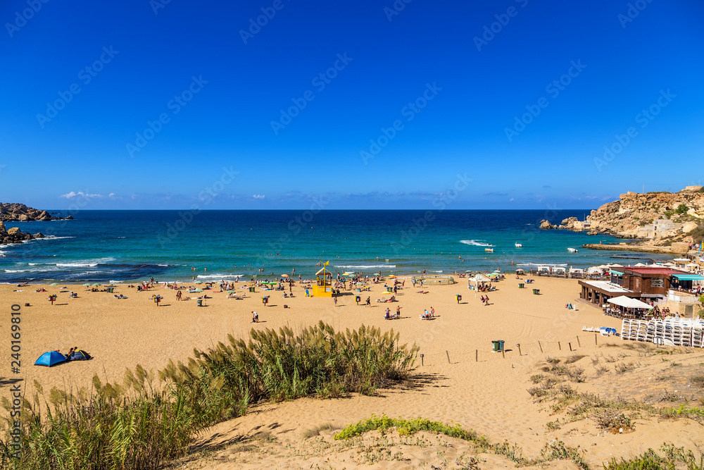 Manikata, Malta. The famous beach Golden Bay in the same bay