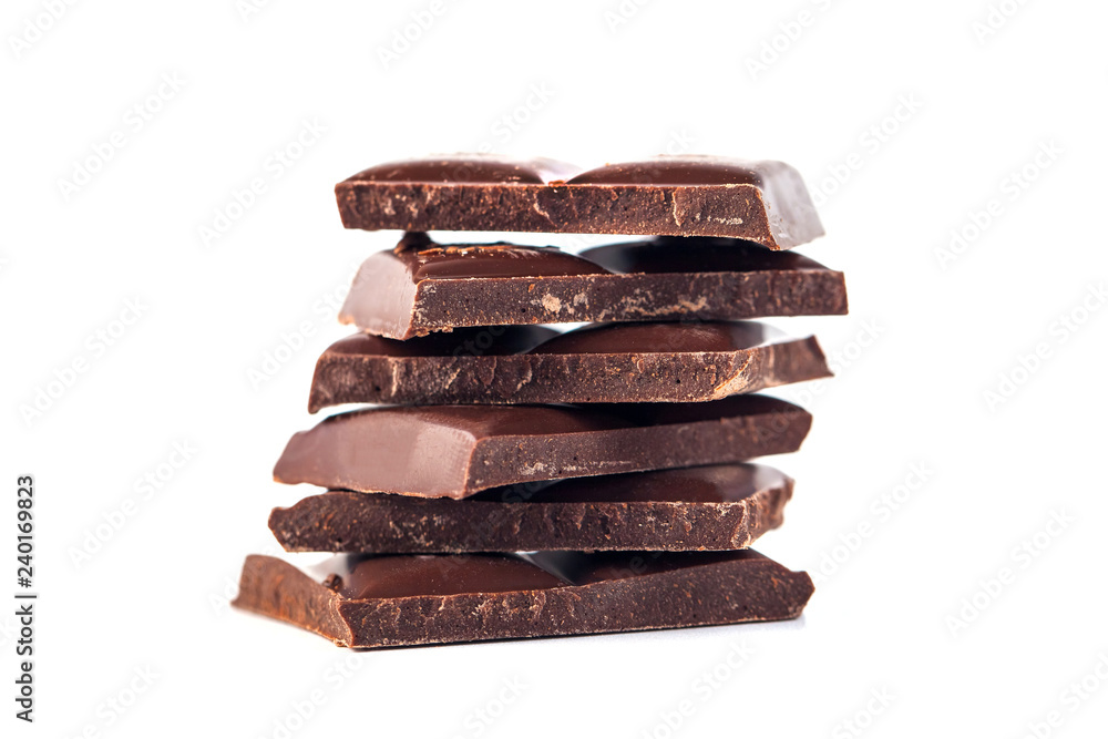 Dark Chocolate bars stack isolated on white background Dark Chocolate bars stack isolated on white background