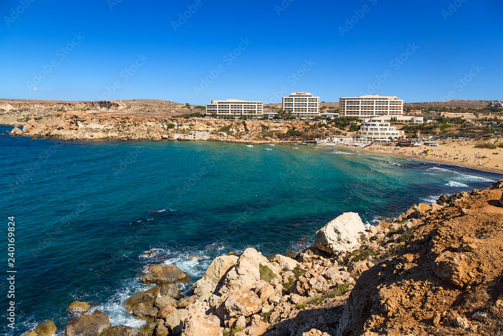 Manikata, Malta. Golden Bay - one of the most beautiful bays of the island