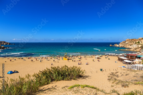 Manikata, Malta. The famous beach Golden Bay in the same bay