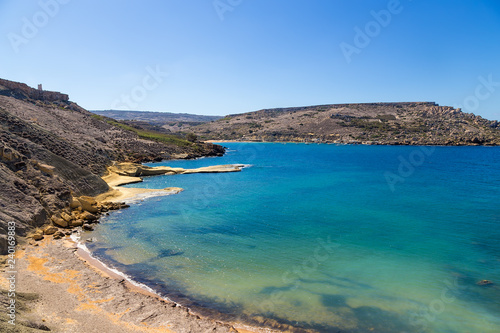 Bay of Gnejna, Malta. The picturesque coast, blue sky