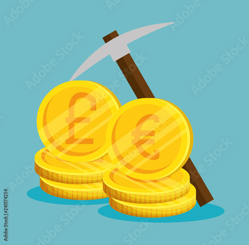 euro and pound coins to exchage for bitcoin currency photo