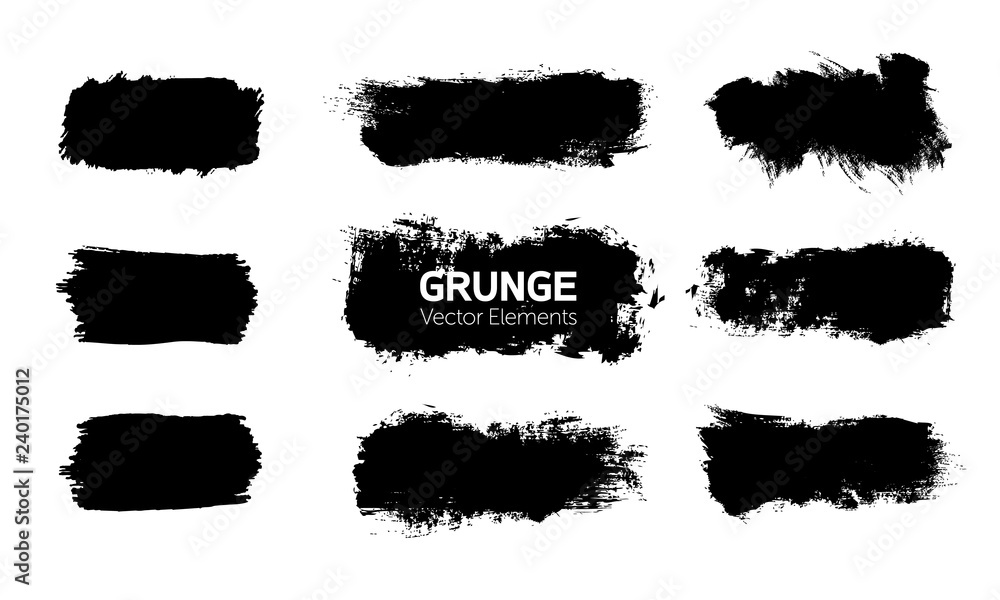 Art graphics shapes elements. Abstract black paint ink brush stroke for your design use. Modern banners template set. Grunge vector illustration background. Dirty stains frame with copy space. Art graphics shapes elements. Abstract black paint ink brush stroke for your design use. Modern banners template set. Grunge vector illustration background. Dirty stains frame with copy space.