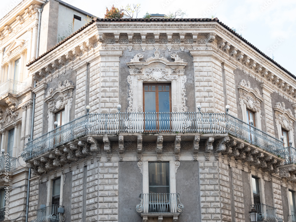 Ancient palace in Baroque style, on via etnea in Catania