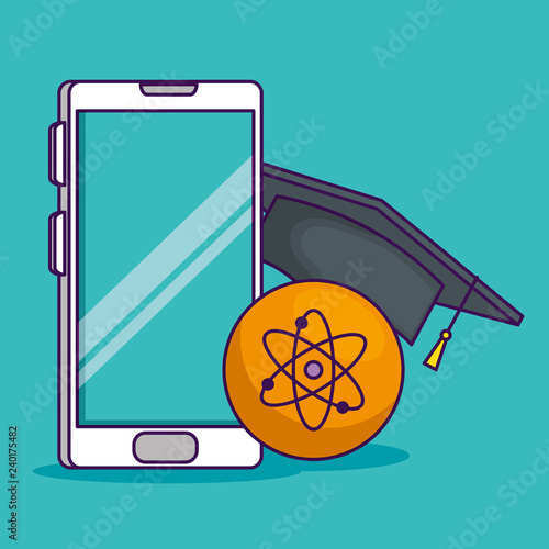 smartphone technology with cap graduation and atom