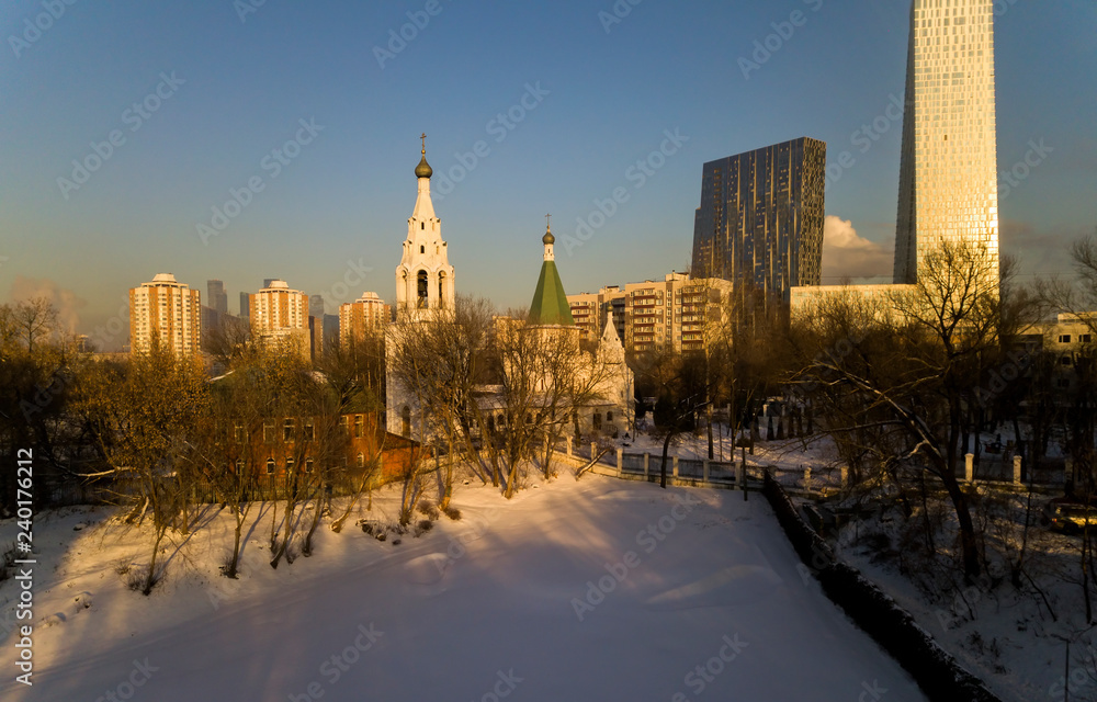 Aerial view from the top of the old Christian Orthodox church in Moscow