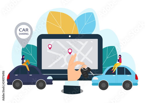People and auto. Making deals online. Car rent.