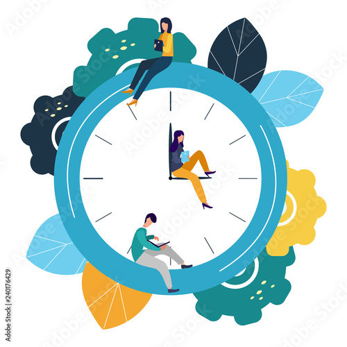 Vector illustration, round clock on white background
