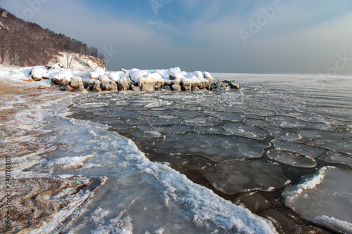 Fototapeta Naklejka Na Ścianę i Meble -  frozen Baltic sea in Gdynia city, Poland