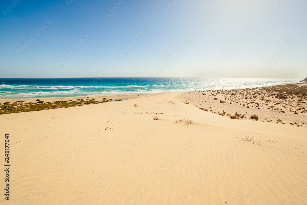 Sotavento beach on fuerteventura canary island in spain. View from large dune. Sotavento beach on fuerteventura canary island in spain. View from large dune.